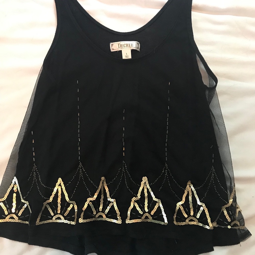 Decree Black and Gold Embellished Tank